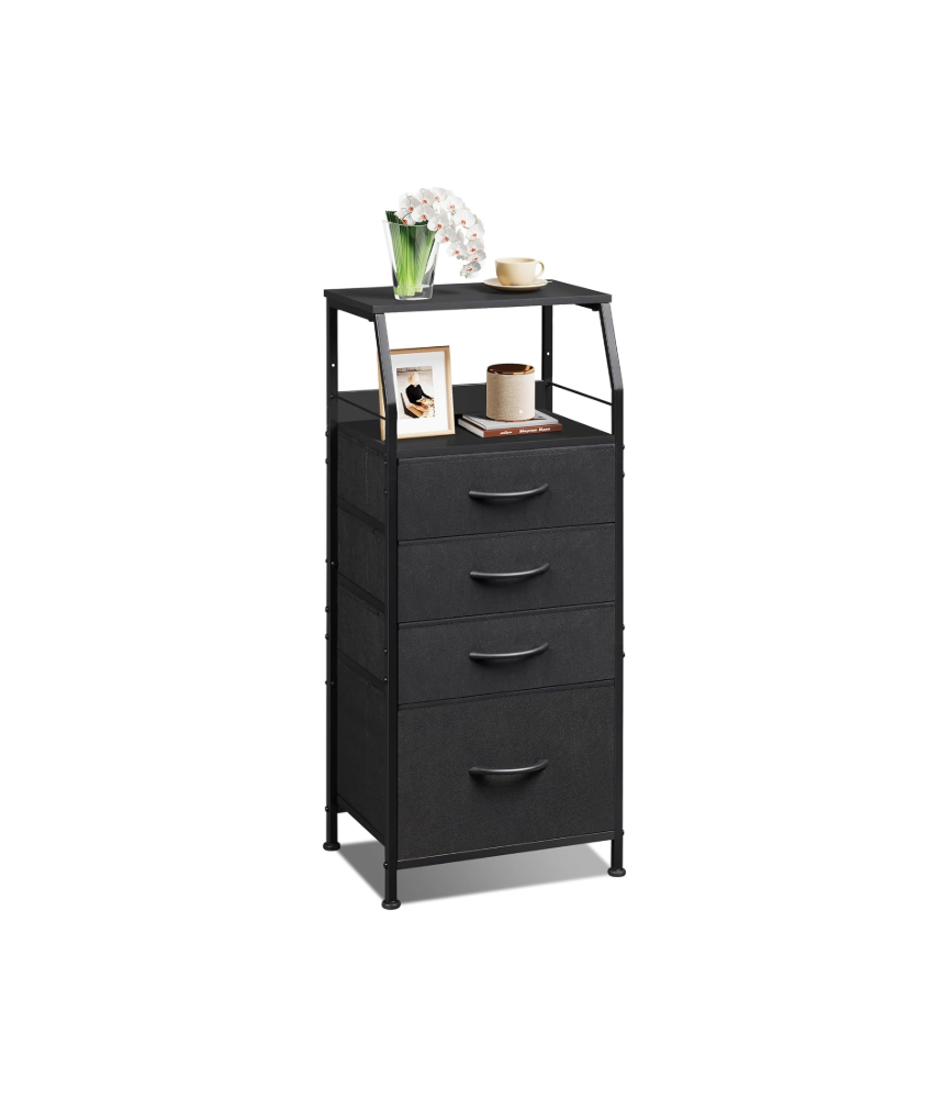 Tall Nightstand with 4 Fabric Drawers & Open Shelf