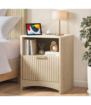 Adjustable Bedside Table with USB & AC Ports, 1 Drawer End Table